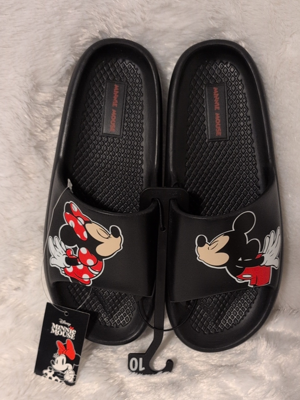 Disney Minnie Mouse Black Slide Sandals with Red & White Accents
